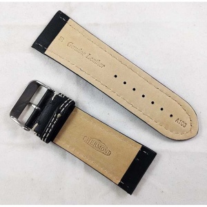 Curea Ceas Piele Naturală Neagră Cusătură Albă 26mm 28mm 30mm WZ2356 - Img 2