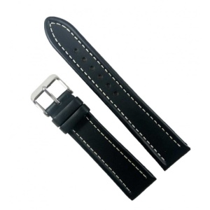 Curea Ceas Piele Naturala Neagra Cusatura Alba Casual 18mm, 20mm WZ2307 - Img 1