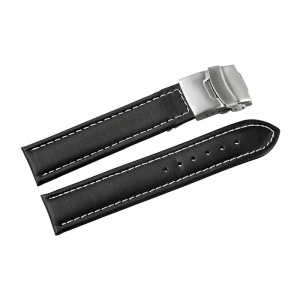 Curea Ceas Piele Naturala Neagra Cusatura Alba Deployant 16mm - 24mm 816210200022