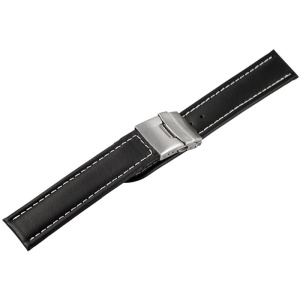 Curea Ceas Piele Naturala Neagra Cusatura Alba Deployant 16mm - 24mm 816210200022 - Img 2