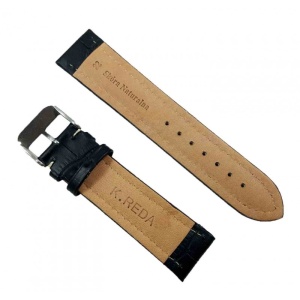 Curea Ceas Piele Naturala Neagra Cusatura Alba Imprimeu Crocodil WZ2209 - Img 2