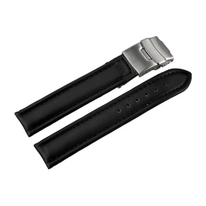 Curea Ceas Piele Naturala Neagra Semilucioasa Deployant 16mm - 24mm 816210100018
