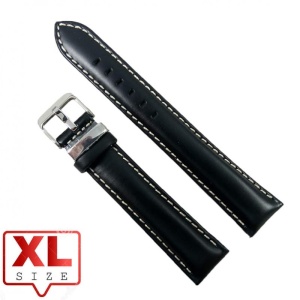 Curea Ceas Piele Naturala XL Neagra Cusatura Alba 20mm 22mm WZ2326 - Img 3