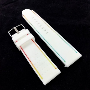 Curea Ceas Silicon Albă Cusătură Multicoloră 22mm | Design Vibrant | Cataramă Oțel - Img 2