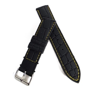 Curea Ceas Silicon Premium – Neagră cu Cusătură Galbena (20mm, 22mm, 24mm) - Img 3