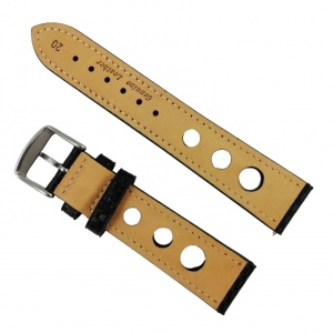 Curea de ceas din piele natural Neagra, imprimeu caroiaj și găurele - 18mm, 20mm WZ2890 - Img 2