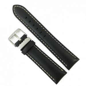 Curea de ceas JVD - Piele Naturala - Culoare Neagra si Cusatura Alba - 20mm, 22mm - WZ3992