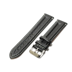 Curea de ceas Neagra din piele naturala, cusatura Alba 22mm GR236 - Img 4