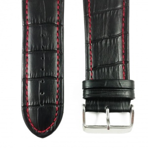 Curea de ceas Neagra din piele naturala si cusatura rosie - 26mm, 28mm, 30mm - WZ3409 - Img 2