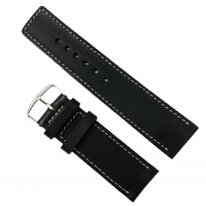 Curea de ceas Piele Naturala Neagra Cusatura Alba - Lungime XL 28mm