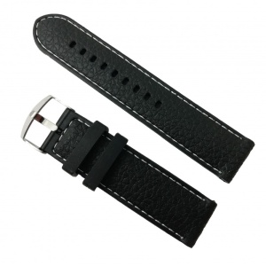 Curea Neagră Silicon, cusătură albă - 22mm
