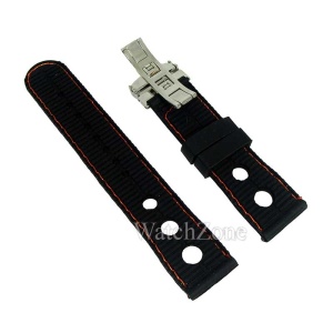 Curea Silicon cu Deployant Neagra Cusatura Orange 22mm WZ1584 - Img 3