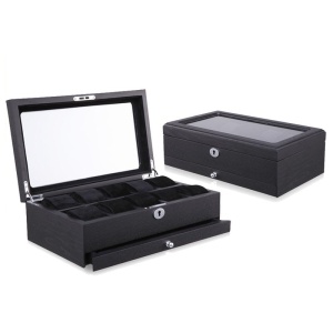 Cutie depozitare 10 ceasuri + sertar LEMN NEGRU - Editie LUX