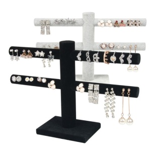 Expozor 2 Brate pentru Inele, Bratari, Lanturi, Bijuterii - Catifea Neagra / Gri - WZ3528 - Img 3