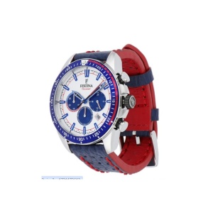 Festina Timeless Chronograph – Miyota JS25 Quartz – 43,5 mm – Cadran Argintiu/Albastru – Curea Piele Albastră - Img 5