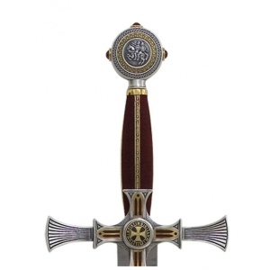 Spadă Templieră Damaschinată – Ediție Limitată „Eroi și Civilizații” – Aur pe Oțel AISI 440 – 120 cm - Img 3