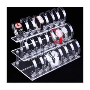 Suport Expunere Ceasuri – 24 Spații – Acril Transparent / Negru – 32 x 18 cm – 3 Rânduri x 8 Standuri – WZ1666 - Img 6