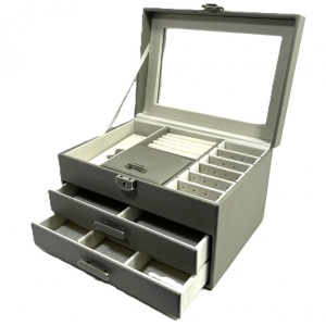 Caseta Bijuterii Lily Grey cu Oglindă | Depozitare & Organizare Elegantă | WZ1494