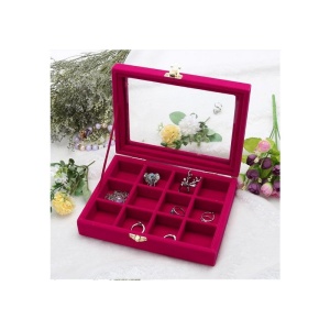 Caseta pentru bijuterii cu 12 spatii Catifea Rosie sau Fuchsia - Img 5