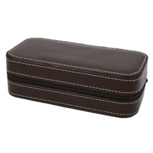 Caseta Transport Ceasuri Piele Ecologica Maro / Neagra 2 Spatii PU80 - Img 3