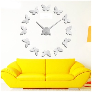 Ceas de perete 3D Argintiu / Auriu Butterfly DIY WZ2446 - Img 2