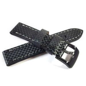 Curea Ceas „Carbon Grey Edition” – Piele Naturală cu Imprimeu Carbon & Cusătură Gri (22mm - 24mm) - Img 2