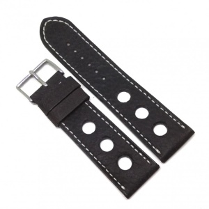Curea Ceas „Fleurus Paris” – Piele Vițel Neagră, Design Perforat Rally (20mm - 24mm)