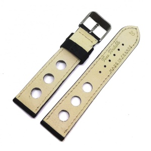 Curea Ceas „Fleurus Paris” – Piele Vițel Neagră, Design Perforat Rally (20mm) - Img 3