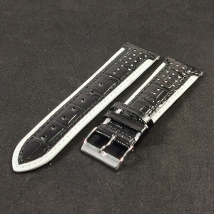 Curea Ceas „Sport Contrast” 2F22 – Piele Naturală Neagră cu Margini Albe (24mm) - Img 4