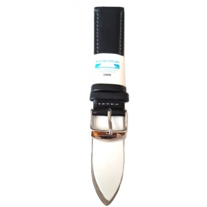 Curea Ceas din Piele Naturală Neagră, cu Cusătură Gri 20mm 22mm - Img 2