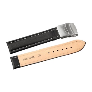 Curea Ceas Piele Naturala Neagra Cusatura Alba Deployant 16mm - 24mm 816210200022 - Img 4