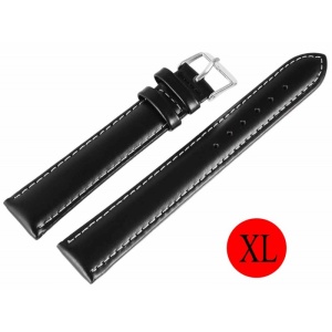 Curea Ceas Piele Naturala Neagra Cusatura Alba XL 22mm 8000063 - Img 5