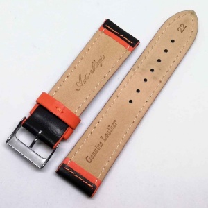 Curea ceas piele naturala neagra si orange 18mm 20mm 22mm WZ1778 - Img 3