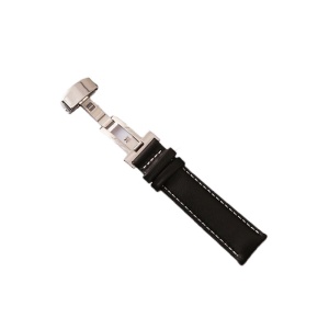 Curea ceas piele neagra+alb DEPLOYANT 12mm 14 mm 16 mm 18 mm 20 mm 22 mm 24 mm C059 - Img 2