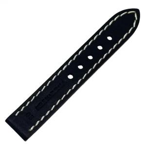 Curea de ceas din piele naturala neagra, cusatura alba - 20mm, 22mm - C3032 - Img 2