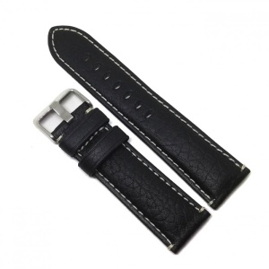 Curea de ceas din piele naturala Neagra + cusatura alba - 24mm - WZ3695