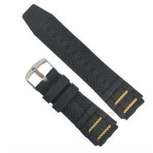 Curea de ceas din silicon negru cu insertii aurii 22mm - Img 1