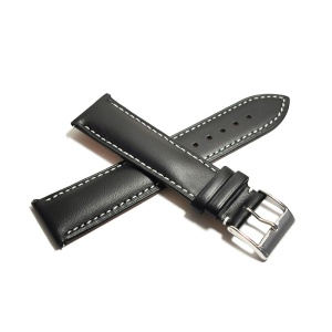 Curea de ceas Neagra din piele naturala cu cusatura Alba - 18mm 20mm 22mm WZ5414 - Img 2