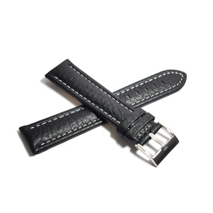Curea de ceas Neagra din Piele Naturala cu Cusatura Alba - 22mm - GR9865 - Img 2
