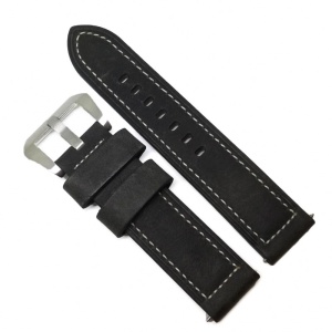 Curea de ceas Neagra din Piele Naturala - Cusatura Neagra - 22mm - WZ3989 - Img 1