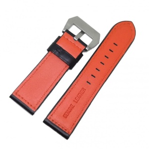 Curea de ceas Neagra din Piele Naturala, cusatura portocalie - 24mm - WZ4016 - Img 2