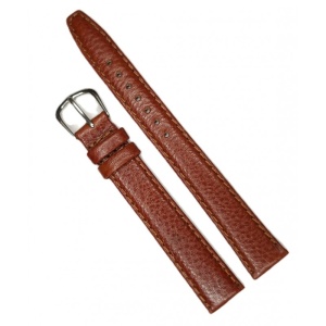 Curea de Ceas Piele Maro Bizonată – 16/14 mm – Lungime XL – Cusătură Maro – Cataramă Argintie