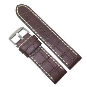 Curea de Ceas Robusta deBeer Paris – Maro Imprimeu Crocodil – Cusătură Albă – 24 mm – Piele Naturală