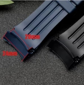Curea Fluororubber pentru Reef Tiger RT – 24 mm – Bleumarin și Negru – Cataramă Oțel – 20 cm - Img 2