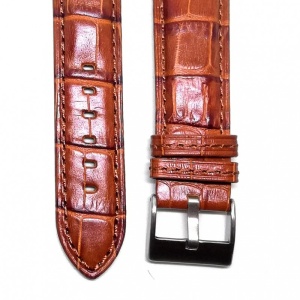 Curea Piele Naturală Maro Anti-Alergică – 22/24 mm – Imprimeu Crocodil - Img 2