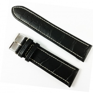 Curea Piele Neagră Imprimeu Crocodil - 16mm, 18mm, 20mm, 22mm, 24mm - WZ2688 - Img 1