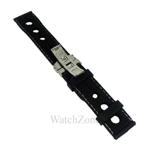 Curea Silicon cu Deployant Neagra Cusatura Alba 22mm WZ1583 - Img 3