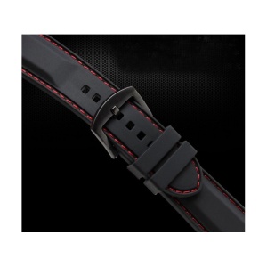 Curea Sport din Silicon pentru Ceas, Neagră cu Cusătură Roșie | 20mm, 22mm | Oțel Inoxidabil - Img 2