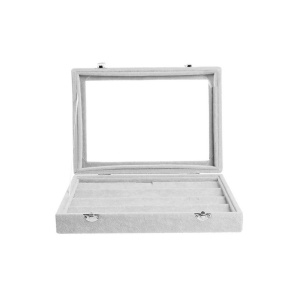 Cutie de prezentare pentru pandantive și cercei – Capac geam (plexiglas) – Interior catifea gri – 56 compartimente - Img 4