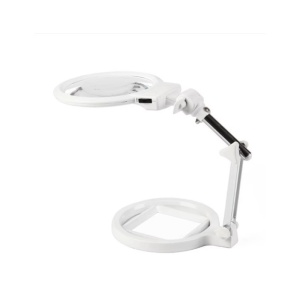 Lupă de Masă cu LED – 2,5X și 5X – Pliabilă – Mâini Libere – pentru Ceasornicărie, Modelism, Bijuterie – Albă